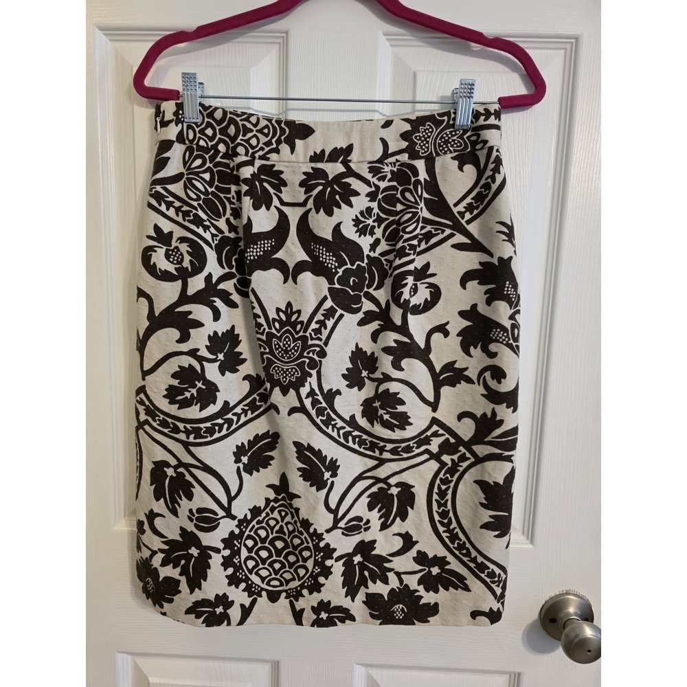 ANN TAYLOR LOFT BROWN/CREAM FLORAL LINEN BLEND STRAIGHT‎ SKIRT  MISSES 8